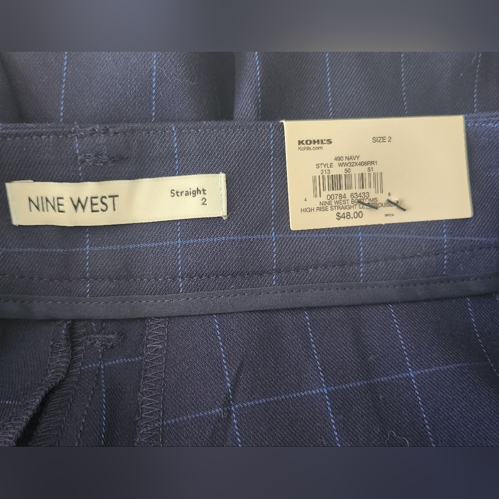 Nine West-Navy Checkered Pants Straight Leg High Rise Size 2 - Picture 7 of 15